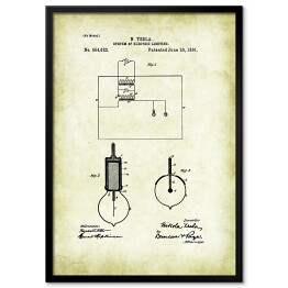 Plakat w ramie N. Tesla - patenty na rycinach vintage - 1