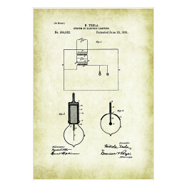 Plakat samoprzylepny N. Tesla - patenty na rycinach vintage - 1