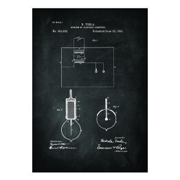 Plakat N. Tesla - patenty na rycinach - czarno białe - 1