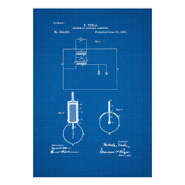 Plakat N. Tesla - patenty na rycinach blueprint - 1