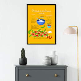 Plakat w ramie Ilustracja - przepis na pizzę z salami i rukolą
