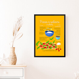 Obraz w ramie Ilustracja - przepis na pizzę z salami i rukolą