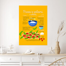 Plakat samoprzylepny Ilustracja - przepis na pizzę z salami i rukolą