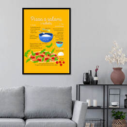 Plakat w ramie Ilustracja - przepis na pizzę z salami i rukolą