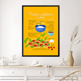 Obraz w ramie Ilustracja - przepis na pizzę z salami i rukolą