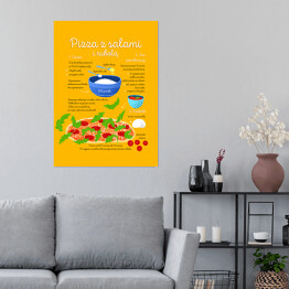 Plakat samoprzylepny Ilustracja - przepis na pizzę z salami i rukolą