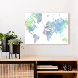 Obraz na płótnie Akwarelowa mapa świata - błękit, róż