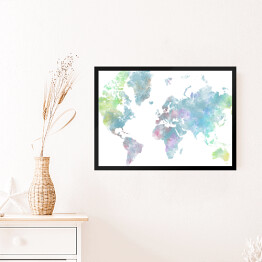 Obraz w ramie Akwarelowa mapa świata - błękit, róż