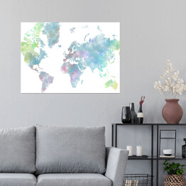 Plakat Akwarelowa mapa świata - błękit, róż