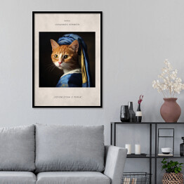 Plakat w ramie Portret kota inspirowany sztuką - Jan Vermeer "Dziewczyna z perłą"