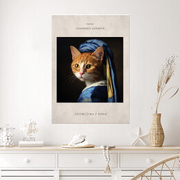 Plakat samoprzylepny Portret kota inspirowany sztuką - Jan Vermeer "Dziewczyna z perłą"