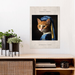 Plakat samoprzylepny Portret kota inspirowany sztuką - Jan Vermeer "Dziewczyna z perłą"