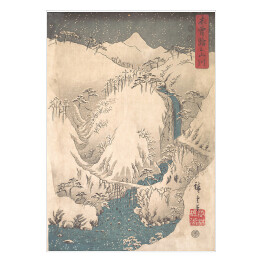 Plakat samoprzylepny Tryptyk III. Wąwóz Kiso w śniegu. Utugawa Hiroshige Reprodukcja obrazu