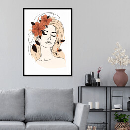 Plakat w ramie Portret kobiety - kwiaty we włosach