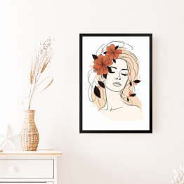 Obraz w ramie Portret kobiety - kwiaty we włosach