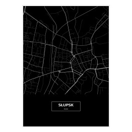 Plakat samoprzylepny Mapa Słupska czarno-biała na czarnym tle