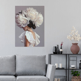 Plakat samoprzylepny Dziewczyna w kwiatach i białej sukience