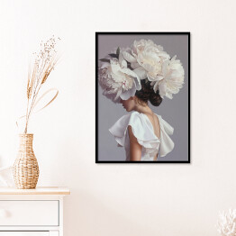 Plakat w ramie Dziewczyna w kwiatach i białej sukience