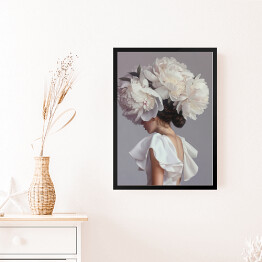 Obraz w ramie Dziewczyna w kwiatach i białej sukience