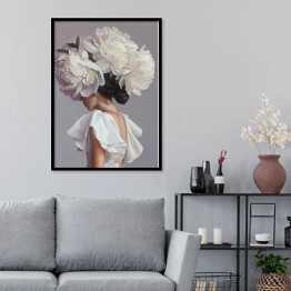 Plakat w ramie Dziewczyna w kwiatach i białej sukience