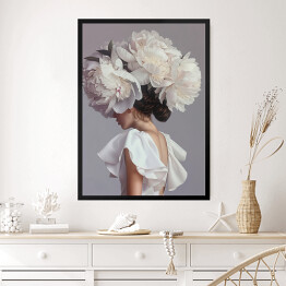 Obraz w ramie Dziewczyna w kwiatach i białej sukience