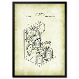 Obraz klasyczny T. A. Edison - telegraf - patenty na rycinach vintage
