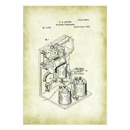 Plakat samoprzylepny T. A. Edison - telegraf - patenty na rycinach vintage