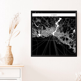 Obraz w ramie Mapa miast świata - Stambuł - czarna