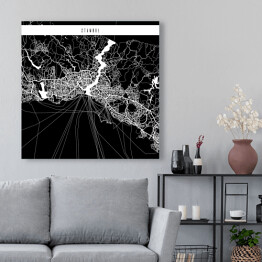 Obraz na płótnie Mapa miast świata - Stambuł - czarna