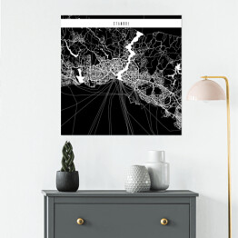 Plakat samoprzylepny Mapa miast świata - Stambuł - czarna