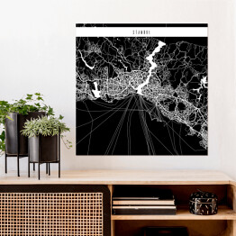 Plakat samoprzylepny Mapa miast świata - Stambuł - czarna