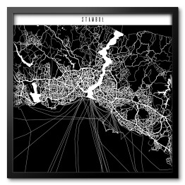 Obraz w ramie Mapa miast świata - Stambuł - czarna