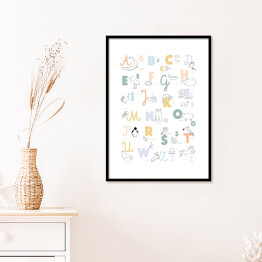 Plakat w ramie Pastelowy alfabet ze zwierzątkami
