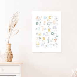 Plakat Pastelowy alfabet ze zwierzątkami