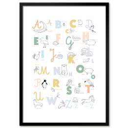 Plakat w ramie Pastelowy alfabet ze zwierzątkami