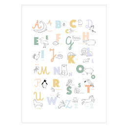 Plakat samoprzylepny Pastelowy alfabet ze zwierzątkami