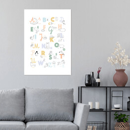 Plakat samoprzylepny Pastelowy alfabet ze zwierzątkami