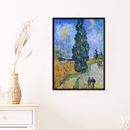 Plakat w ramie Vincent van Gogh Droga z cyprysem i gwiazdą. Reprodukcja obrazu