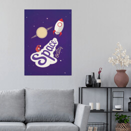 Plakat Ilustracja - Kosmos na fioletowym tle