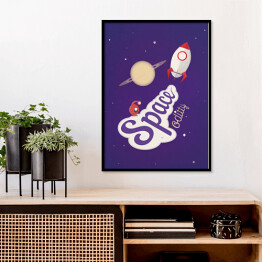 Plakat w ramie Ilustracja - Kosmos na fioletowym tle