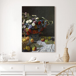 Obraz na płótnie Claude Monet Martwa natura z kwiatami i owocami Reprodukcja obrazu