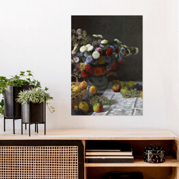 Plakat samoprzylepny Claude Monet Martwa natura z kwiatami i owocami Reprodukcja obrazu