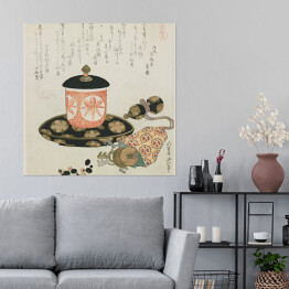 Plakat samoprzylepny Hokusai Katsushika. Filiżanka herbaty. Reprodukcja