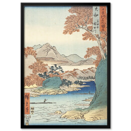 Plakat w ramie Utugawa Hiroshige Pejzaż Prowincja Yamato Góra Tatsuta i rzeka Tatsuta. Reprodukcja obrazu