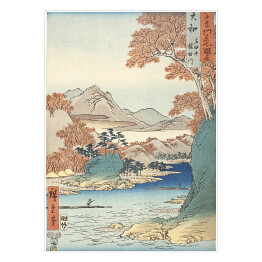 Plakat Utugawa Hiroshige Pejzaż Prowincja Yamato Góra Tatsuta i rzeka Tatsuta. Reprodukcja obrazu