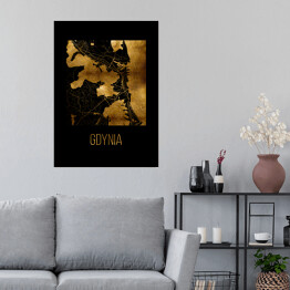 Plakat samoprzylepny Czarno złota mapa - Gdynia