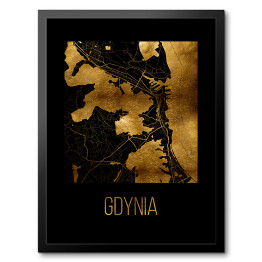 Obraz w ramie Czarno złota mapa - Gdynia