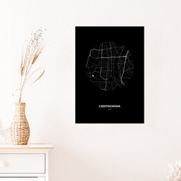 Plakat samoprzylepny Mapa Częstochowy w kole czarno-biała