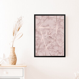 Obraz w ramie "Be awesome" - typografia na różowym marmurze z liniami w kolorze rosegold