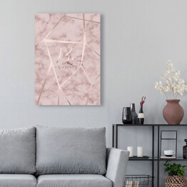 Obraz klasyczny "Be awesome" - typografia na różowym marmurze z liniami w kolorze rosegold